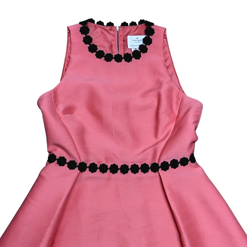 Kate Spade New York Pink Sleeveless‎ Floral Lace Trim Mikado Fit & Flare Dress 8 - Picture 3 of 9